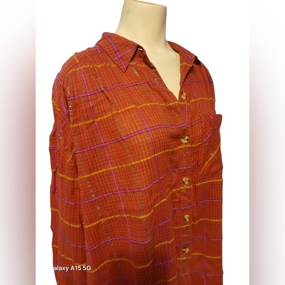 Free People Break My Stride Buttondown Top Shirt Red XSmall - Picture 8 of 10